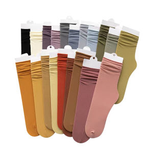 Thin Womens Socks Summer Long Tube Winter No-Cuff Breathable Moisture Wicking Velvet Solid Color Simple Style Home Comfort Stockings