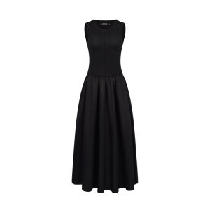 Black Knitted Vest Dress Womens Retro French Style Slimming Sleeveless Long Dress Summer Comfortable Cotton A-Line Dress