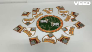 Reusable Acrylic Rangoli Set with Mirror Work | Cow Design Pooja & Diwali Floor Décor | Traditional Festive Decoration (Size - 19 inches | Set 17 Pcs)