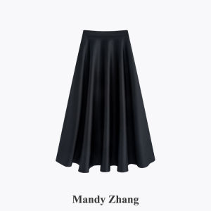 Hepburn Style Silk High Waist A-Line Midi Skirt