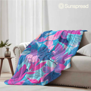 Beast Kingdom | Gradient Blue Pink Leaf Soft Warm Flannel Blanket Lightweight Cozy Christmas Halloween Home Decor Room