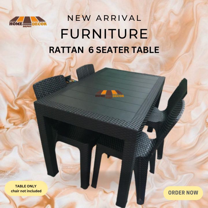 rattan plastic table only 6seaters dining table only black and brown color  Lazada PH - Main Image