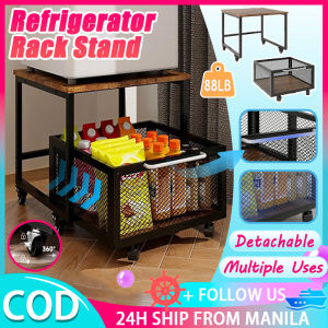 Refrigerator Rack Stand Heavy Duty Mobile Beverage Refrigerator Stand Refrigerator Mini Fridge Organizer With Drawer Basket 360° Rotating Metal Multi-Purpose Storage Organizer For Kitchen Bedroom Home Office