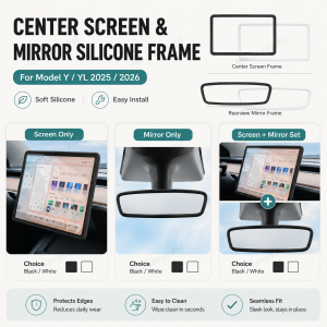 For Tesla Model Y/YL 2025-2026 Soft Silicone Center Screen & Rearview Mirror Protective Frame