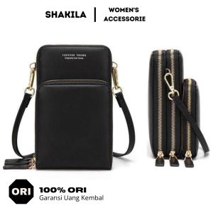 Tas Selempang Kulit Wanita Dompet Hp Cewek Multifungsi 3 zipper