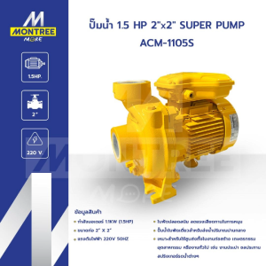 SUPER PUMP ปั๊มน้ำ 1.5 HP 1"x1" รุ่น ACH-1105S ปั๊มหอยโข่ง ปั๊มน้ำหอยโข่งชนิดแรงดันสูง จำหน่ายโดย Montree More