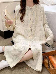 Long Air Cotton Maternity Nightgown Womens Postpartum Nursing Sleepwear Autumn Winter Warm Sweet Style Floral Print Gown