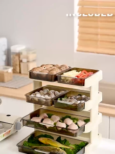 Multifunctional Kitchen Tray Multi-layer Hot Pot with Dish Plate Vegetable Storage Tool Ingredient Placement Plate Divider Partition Storage Box With Drain Tray for Preparing And Serving Food Storage Rack