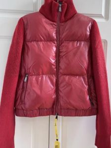 Red Stand Collar Woolen Knitted Patchwork down Jacket Womens Outerwear New Years Fashion Design Unique Small Audience