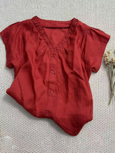Shalldoer | Elegant V-Neck Ruffled Short Sleeve Blouse Women