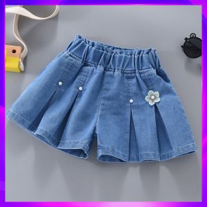 Soft Cotton Girls Shorts Summer Thin Loose Korean Style Childrens Jeans High Waist Elastic Belt Short Pants for Kids