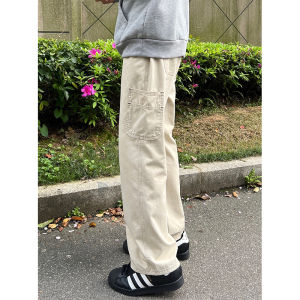 Khaki Color Mens Casual Workwear Pants Straight Leg American Style Autumn Season CleanFit Slimming Leisure Trousers