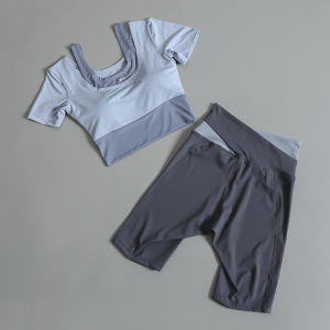Nhanh Khô Thoáng Khí Bộ Tập Yoga Nữ Chạy Bộ Ngắn Tay Mùa Hè Bó Ôm Sát Năm Điểm Quần Quần Short Quần Đùi Bộ Đồ Hai Mảnh