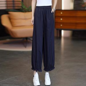 Korean Japanese Artistic Balloon Pants Womens Summer Trendy Loose Thin Lantern Pants Anti-Aging Lace Nine Points Harem Wide Leg Pants