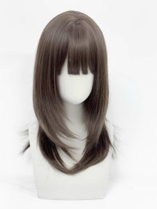 Phụ Kiện Tóc Giả Nữ Màu Nâu Lạnh Dài Vai Y2K Lolita Tóc Ngắn Thẳng Dày Phía Trước Tóc Giả Thường Ngày