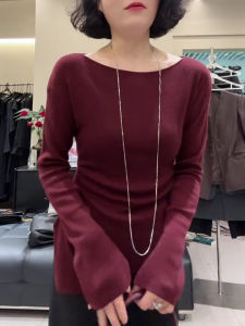 Slimming Large Size Knitted Top round Neck Long Sleeve Red Ice Silk Fashionable Autumn New Style Womens High Quality Inner Wear