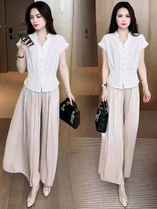 YOUFAN | Slim Waist Short Sleeve Shirt  For Petite Women Summer