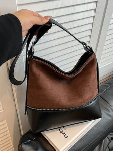 Retro Suede Leopard Print Bucket Bag Womens Large Capacity Crossbody Bag Underarm Water Bucket Bag Autumn Winter New Style