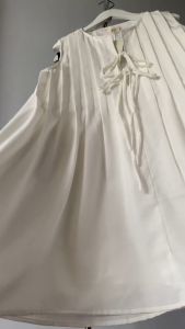 Đen/ Nude/ Trắng Linen full lót Đầm babydoll chữ A xếp ly cổ tròn cột nơ cộc tay dễ thương năng động MOZZI DRESS