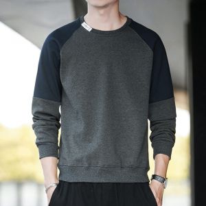 ROMON | Lormen Mens Fleece Lined Sweatshirt Casual Long Sleeve Round Neck T-shirt Spring Autumn Fashion Loose Fit Sport Base Shirt