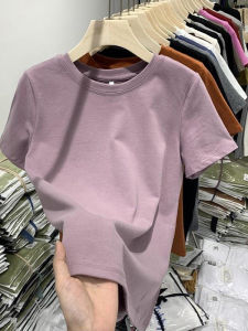 Raspberry Color White Enhancing Pure Cotton Short Sleeve T-Shirt Shoulder Width Regular Fit Summer New Style Basic Solid Color Inner Wear Top