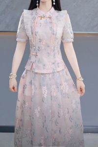 Elegant Embroidered Button up Slim Fit Skirt Set Womens Fashion 2024 Summer New Chinese Style Two Piece Suit Korean Brand