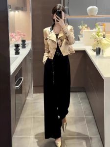 New Chinese Style Autumn Winter Womens Fashion Set High Waist Wide Leg Pants Two-Piece Suit Traditional Tang Costume Jacket