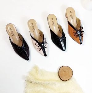 FAUZINA - Sandal Mules Wanita Hak 5 cm Double Pita