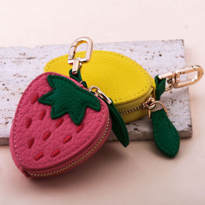 Cute Cherry Strawberry Fruit Bag Charms for Women Coin Purse Bag Keychains PU Leather Pendant Wallet Mini Car Key Accessory Gift