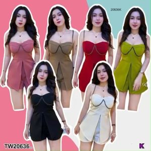 B20636 set 2 ชิ้น เสื้อสายเดี่ยว อกเสริมฟองน้ำ + กางเกงขาสั้น set of 2 pieces singlet shirt Chest reinforced with foam + shorts.