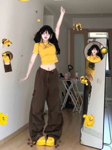 Shoulder Sweet and Spicy Small Top American Workwear Wide-Leg Pants Two-piece Set Summer Clothes Fried Street Anti-Aging Fashion Casual Suit Women