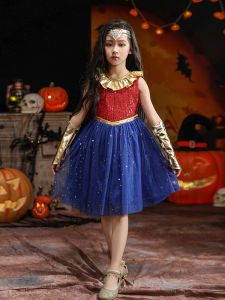 Kids Halloween Performance Costumes 2024 New Arrival Girl Dress Wonder Woman Cosplay Superman Costume
