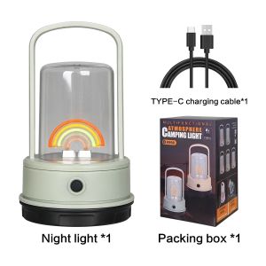 1pc Rechargeable LED Night Light Rainbow Table Lamp & Bedside Decor with 4 Modes USB Atmosphere Lantern for Bedroom Home Decor