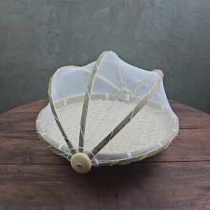 กระด้งมุ้งครอบถาดจัดขนม ทรงกลม วัสดุไม้ไผ่ สำหรับเสิร์ฟอาหาร กระด้งมุ้งครอบ ทรงกลม กระด้งฝาชี กระด้งตากปลา ถาดจัดขนม