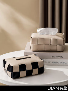 กล่องกระดาษเช็ควาล์วสีดำและขาวแบบผ้าฝ้าย PU พรีเมียมสำหรับห้องนั่งเล่นในรถยนต์ กล่องกระดาษเช็คแบบพับได้ ทรงเรขาคณิต สไตล์ยุโรป