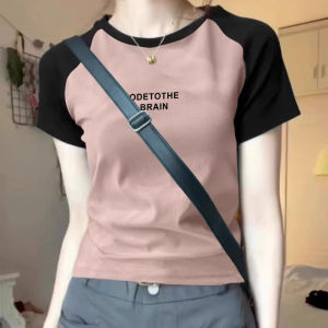 Áo Thun Tay Ngắn Cổ Tròn Cotton Pha Trộn Màu Trơn Cổ Điển Mỹ Dành Cho Nữ Mùa Hè 2025 Thiết Kế Mới Nhỏ Gọn Có Cảm Giác