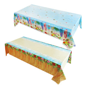 Hawaiian Party Grass Table Skirt Tropical Summer Luau Beach Yacht Pattern Tablecloth Hawaii Wedding Birthday Party Table Decor