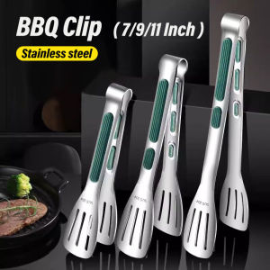 YESPERY 7/9/12 Inch Long Handle BBQ Tongs Non-Slip Handle Stainless Steel Fried Barbecue Clip Salad Bread Clamp Kitchen Tools Meat Food Clips