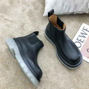 AR Chelsea Boots for Men Real Leather Mid-Calf with Thick Sole and Round Head Design Fashionable Spring/Fall Season Boot Height Adjustable