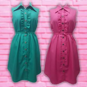 🍑 ชุดเดรสปกเชิ้ต เดรสสีพื้น เดรสแขนกุด เดรสใส่ทำงานได้หรือใส่ เดรสลำลองสบายๆ เดรสใส่คริสมาส