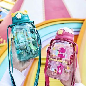 650ml Childrens Sippy Cup Water Bottle Tumbler with Straw Cute Cartoon Dinosaur Kid School Water Cup