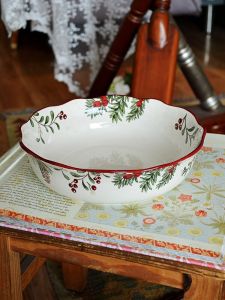 Elandel Deep Dish American Country Ceramic Dining Utensils Cherry Love  Salads Fruit Plates Glazed under Color