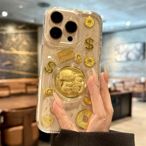 16Promax Gold Foil Snake Year Luxury Silicone Phone Case Full Cover Anti-Fall Transparent Design Creative Cute Style