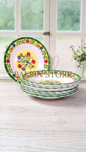12 PCS PIRING MAKAN MELAMIN LEBAR 23 CM MODEL ULIR MOTIF BUNGA WARNA WARNI KUALITAS SNI FOOD GRADE
