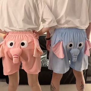 【READY STOCK】Summer Couple Piggy Shortpants/Fluffy Funny Elephant/Elasticated Flying Little Elephant Sleep/Loose Fit/短裤