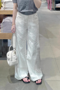 Quần Jeans Ống Rộng Ống Thẳng Cạp Cao Kiểu Hàn Quốc Màu Be Đơn Giản Thường Ngày Mùa Hè Quần Jeans Denim Cho Nữ