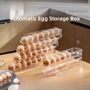 Rolling Egg Storage Box Kitchen Fridge Side Door Rack Organizer ness Preservation Container Food Storage Utility Box