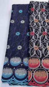 African Swiss Voile Cotton Lace Dark Blue Flower Embroidery Stones Dry Lace Fabric Luxury Textile For Ladies Party Wedding Outfi