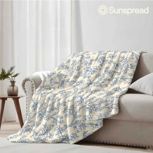 Beast Kingdom | Blue Line Floral Soft Warm Flannel Blanket Lightweight Cozy Christmas Halloween Home Decor Room