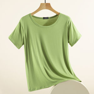 Modal Solid Color Short Sleeve T-Shirt Women Summer Thin Casual Loose round Neck Base Shirt July Deer Brand Leisure Style